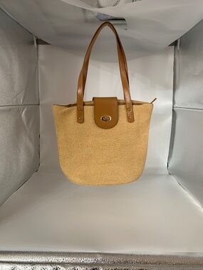 Medium Size Straw and Leather Handbag Purse Bag